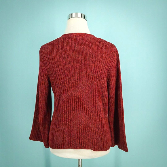 Peruvian Connection Size Medium M Red Ribbed Knit V Neck Pima Cotton Sweater - Picture 2 of 5